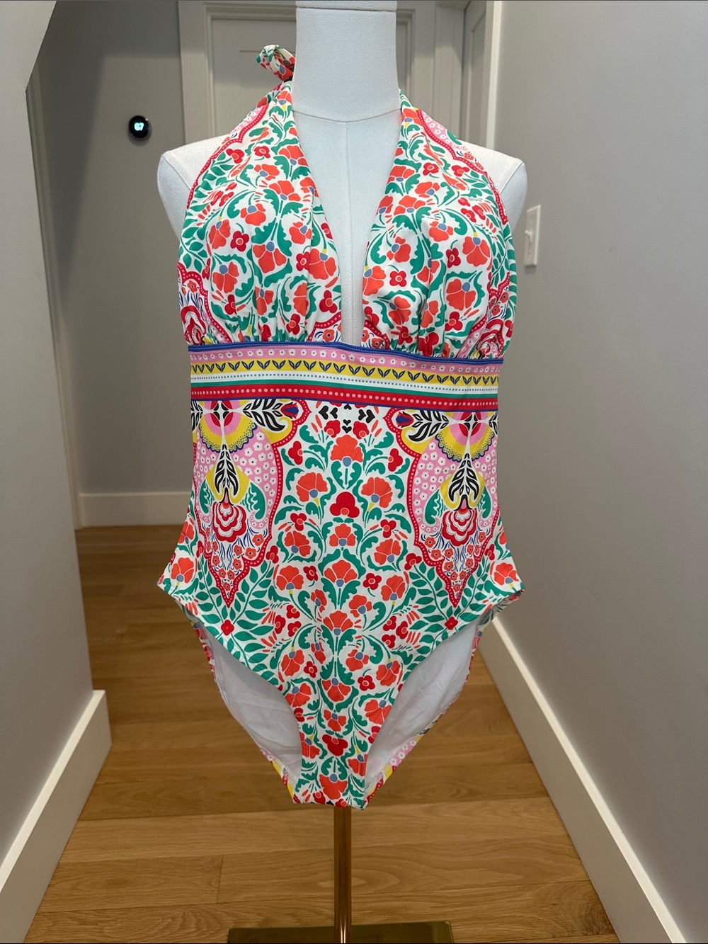 Boden Floral Halter One-Piece Swimsuit - Green, Red, Pink, Yellow NWT